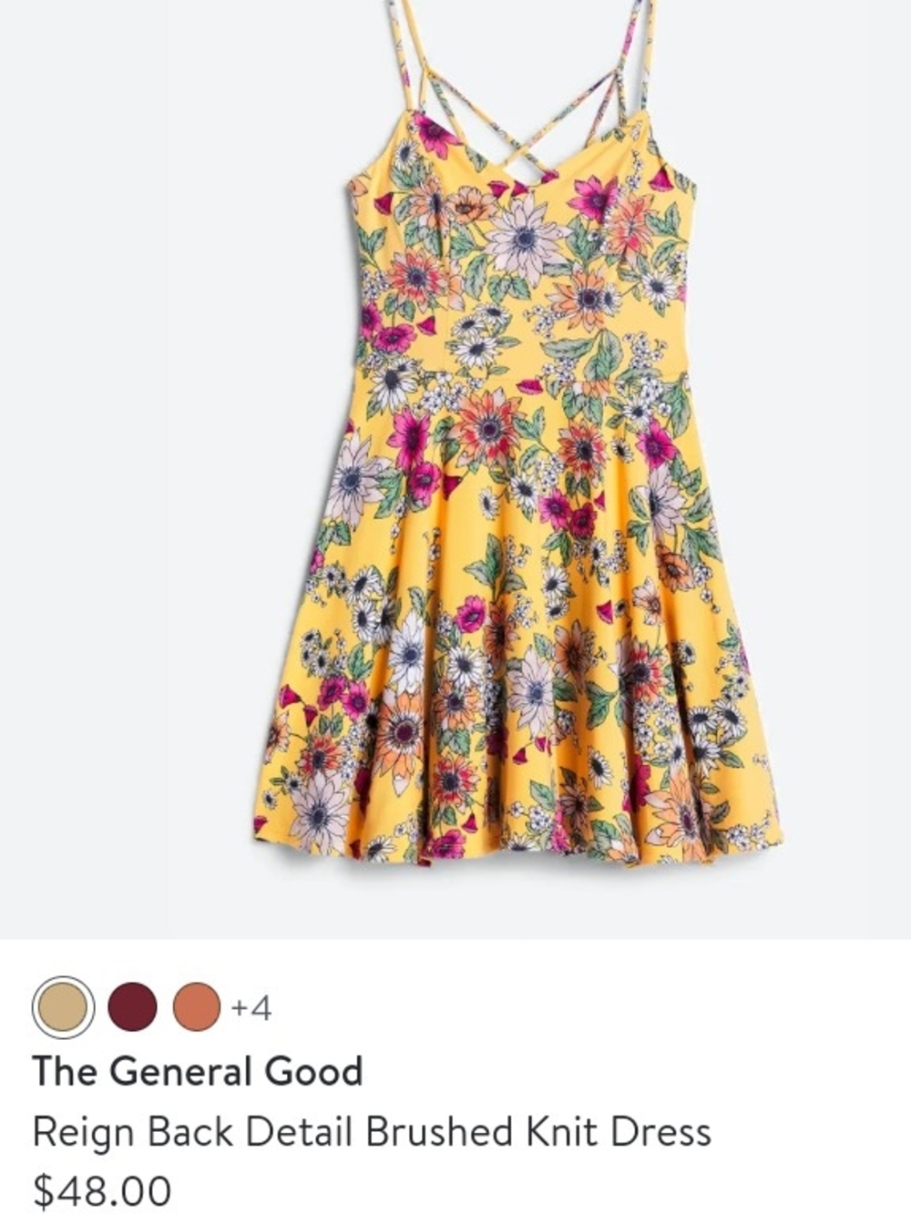 Women's Yellow Floral Reign Back Detail Dress